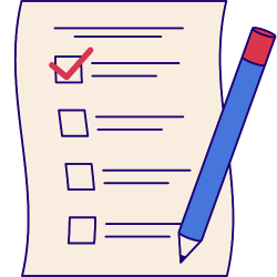 ícone ilustrado que representa uma lista com o papel na cor amarelo creme e um lápis azul.
